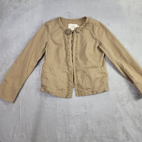 J. Crew Tan Ruffle Trim Classic Twill Chino Women's Jacket | Size 8 - Picture 2 of 11